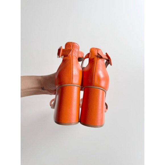L'INTERVALLE Eos Orange Leather Open Toe Ankle Strap Block Heel Sandals, Size 7 - Picture 10 of 14